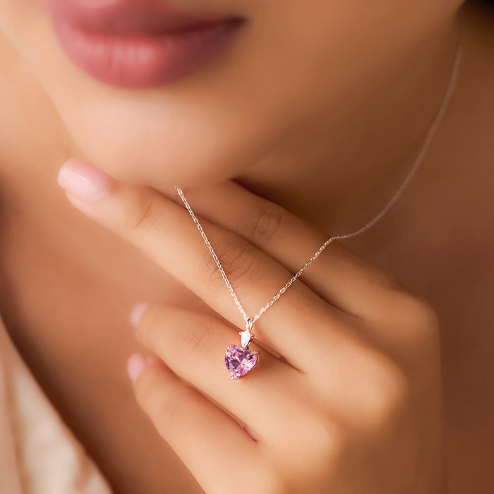 Her Heart's First Blush Pink Solitaire Rhodium Plated 925 Silver Necklace