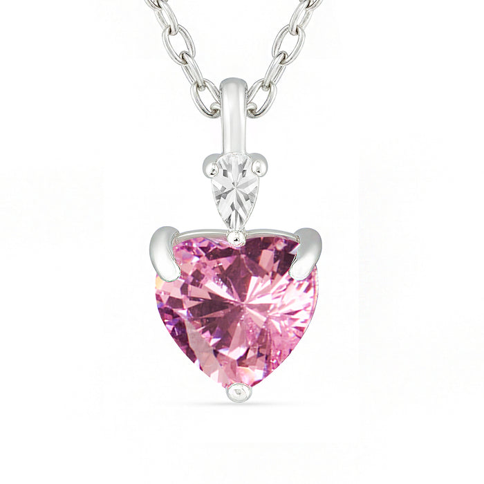 Her Heart's First Blush Pink Solitaire Rhodium Plated 925 Silver Necklace