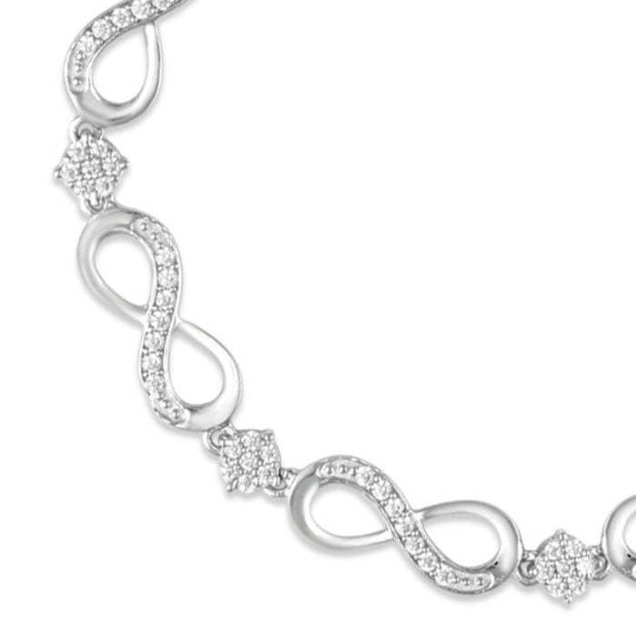 925 Sterling Silver infinity bracelet for women featuring sparkling CZ-studded links and clusters – Zavya