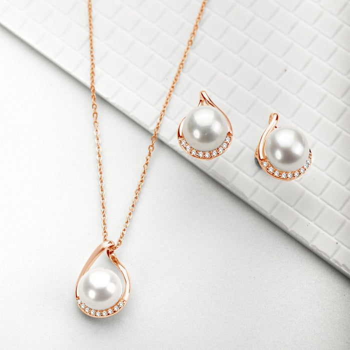 Ice And Spice Rose Gold Plated Pearl 925 Silver Jewellery Set