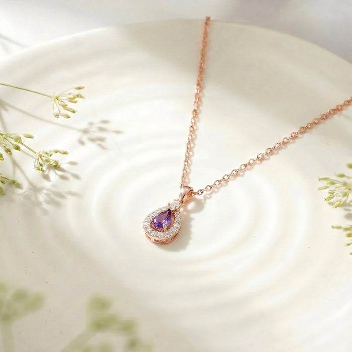 Imperial Purple Rose Gold Plated 925 Silver Pendant Necklace