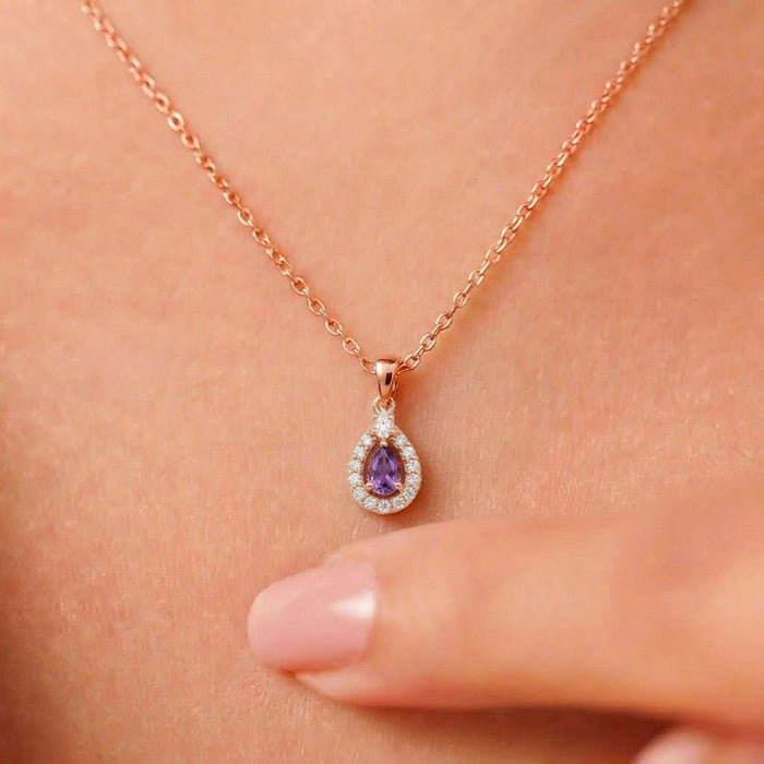 Imperial Purple Rose Gold Plated 925 Silver Pendant Necklace