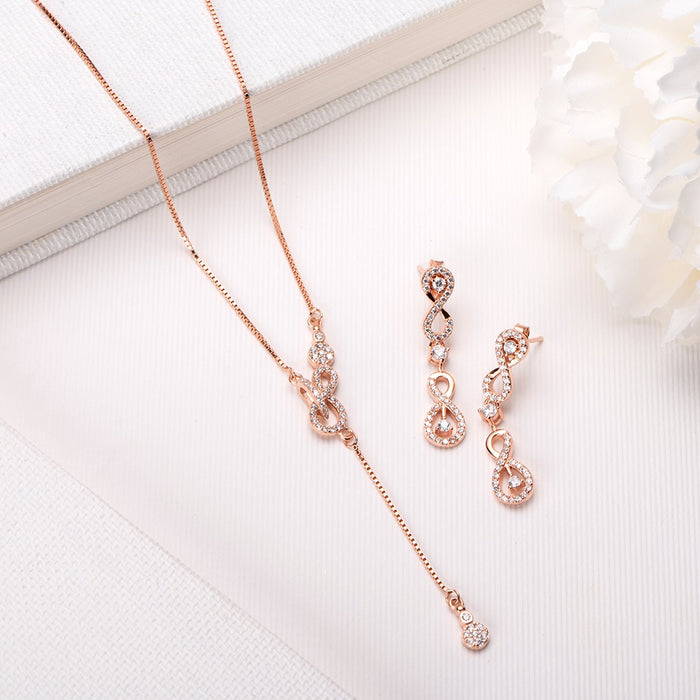 Infinite Elegance Rose Gold-Plated 925 Sterling Silver Jewelry Set