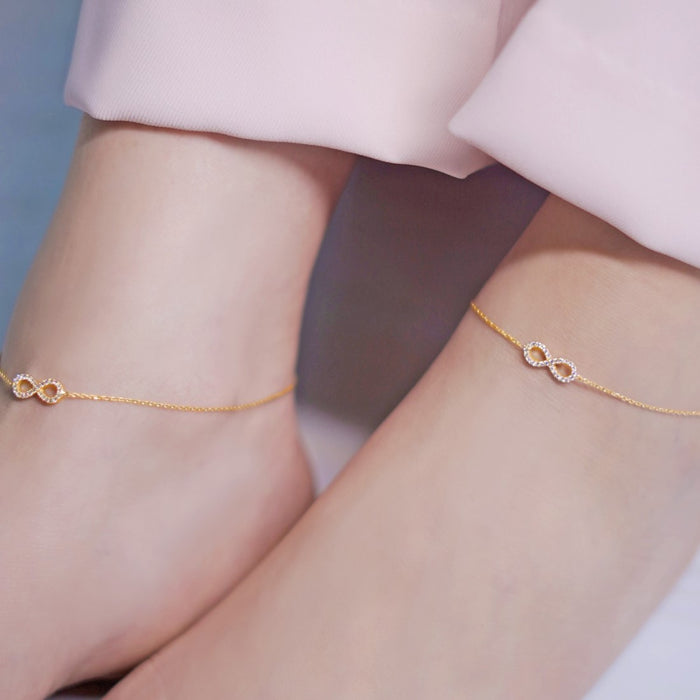 Infinite Glamour Gold-Plated 925 Sterling Silver Anklet with Cubic Zirconia