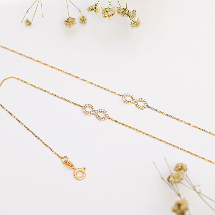 Infinite Glamour Gold-Plated 925 Sterling Silver Anklet with Cubic Zirconia