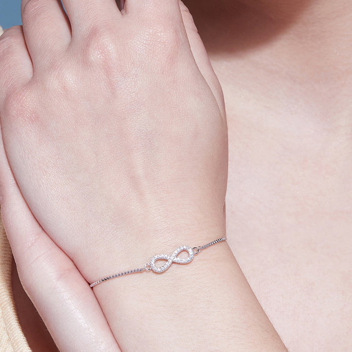 Infinite Love Rhodium Plated 925 Silver Infinity Bracelet (Adjustable)