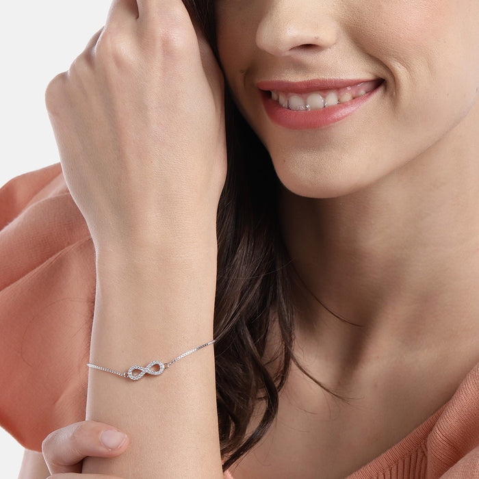 Infinite Love Rhodium Plated 925 Silver Infinity Bracelet (Adjustable)