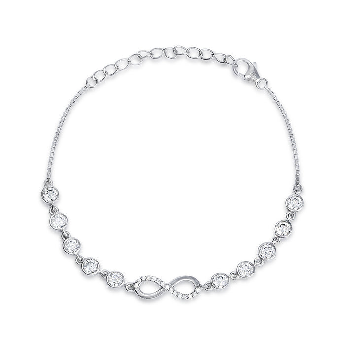 925 Sterling Silver bracelet for women featuring an infinity design and round crystals. Women's jewellery – Zavya