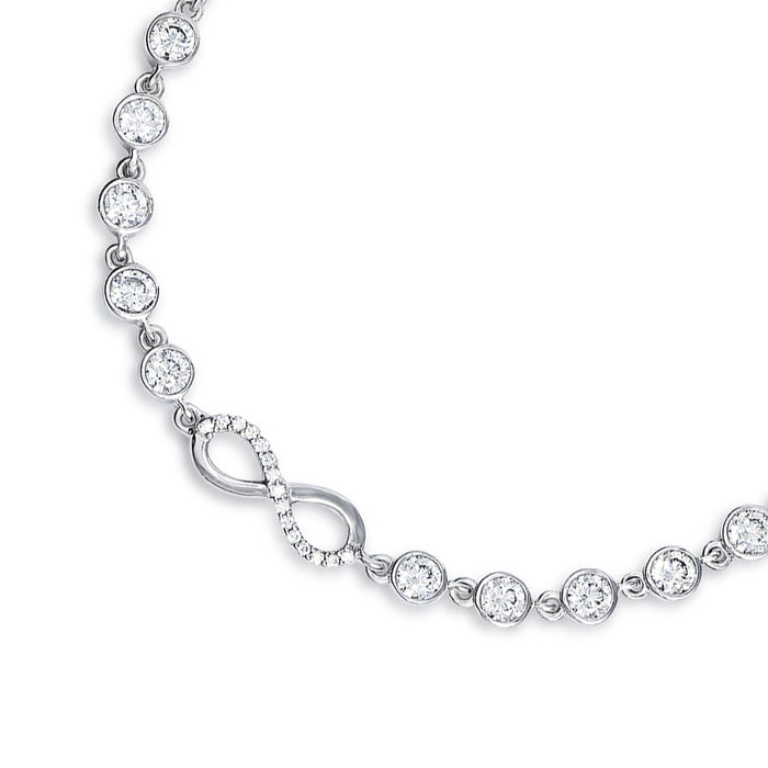 925 Sterling Silver bracelet for women with sparkling round stones and an infinity symbol. – Zavya