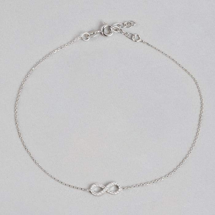 Infinite Radiance Rhodium-Plated 925 Sterling Silver CZ Chain Anklet