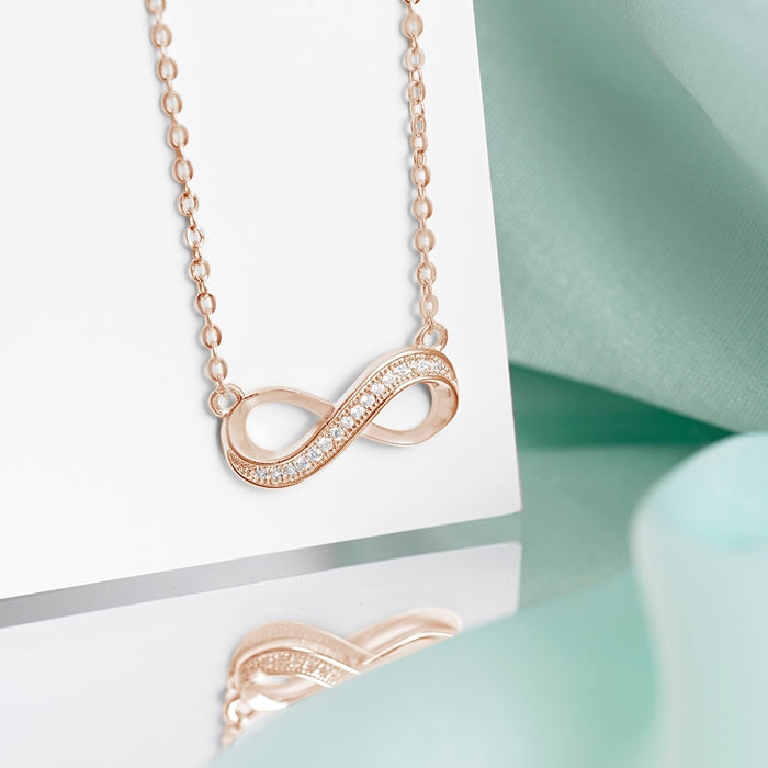 Infinite Rose Gold Dreams CZ 925 Sterling Silver Infinity Necklace