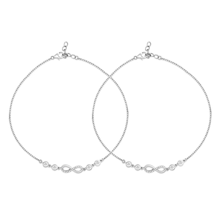 Two elegant women's 925 Sterling Silver anklets featuring sparkling crystal infinity charms. – Zavya