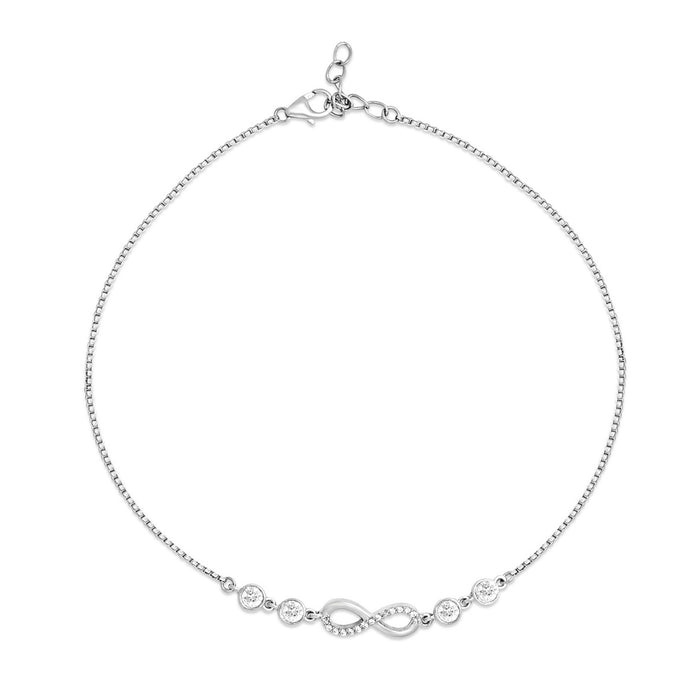 Women's 925 Sterling Silver anklet with a sparkling infinity symbol and round stones on a silver chain – Zavya