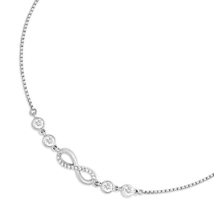 925 Sterling Silver anklet for women featuring a sparkling infinity symbol and round stones on a chain – Zavya