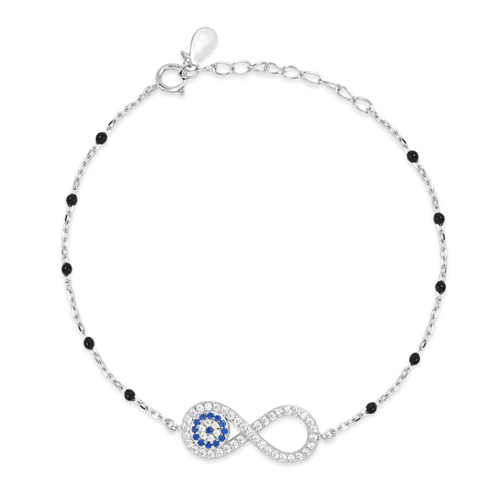 Infinity Amulet Rhodium Plated 925 Silver Evil Eye Bracelet (Adjustable)