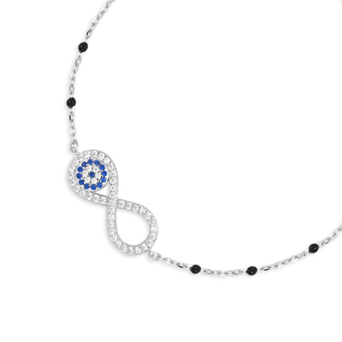 Infinity Amulet Rhodium Plated 925 Silver Evil Eye Bracelet (Adjustable)