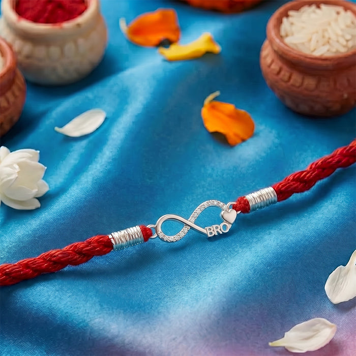 Infinity Bond CZ Rhodium Plated Silver Rakhi (Zavya Signature)