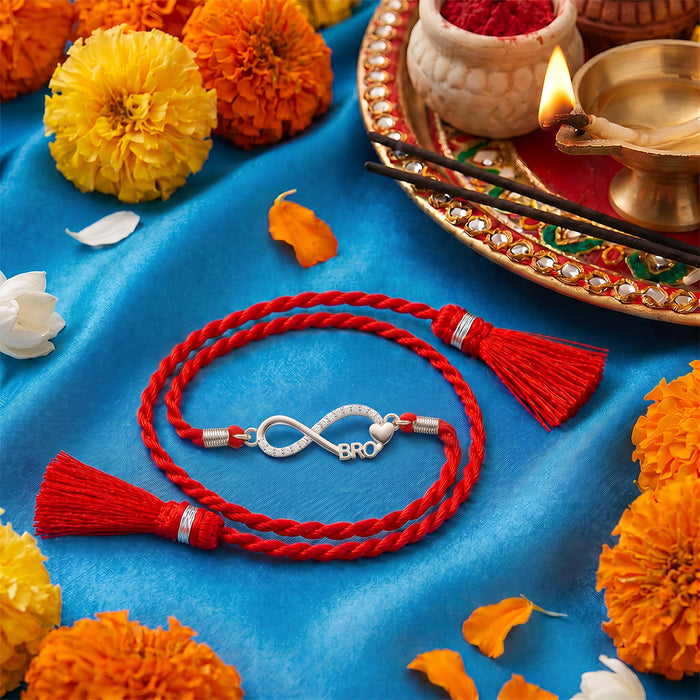 Infinity Bond CZ Rhodium Plated Silver Rakhi (Zavya Signature)