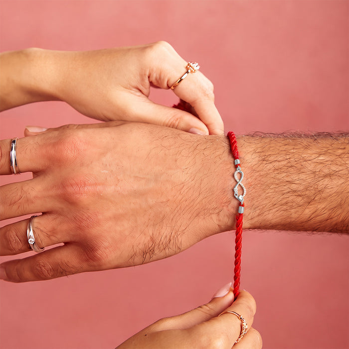Infinity Bond CZ Rhodium Plated Silver Rakhi (Zavya Signature)