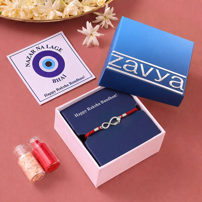 Infinity Bond CZ Rhodium Plated Silver Rakhi (Zavya Signature)