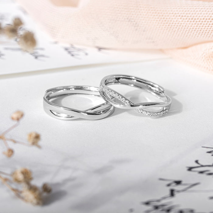 925 Sterling Silver Infinity Bond Rhodium-Plated 925 Sterling Silver Couple Ring (Adjustable) for Women – Zavya