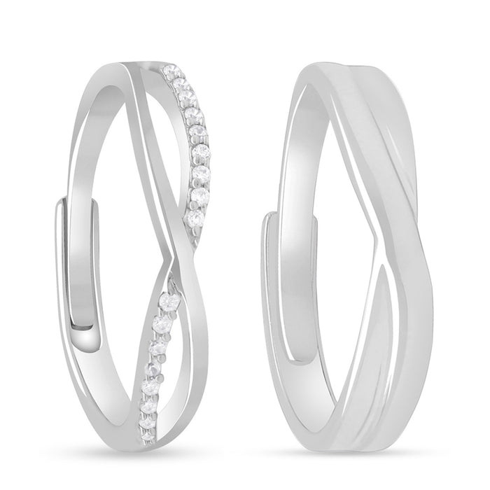 Two adjustable 925 Sterling Silver couple rings for women with an infinity crystal design – Zavya