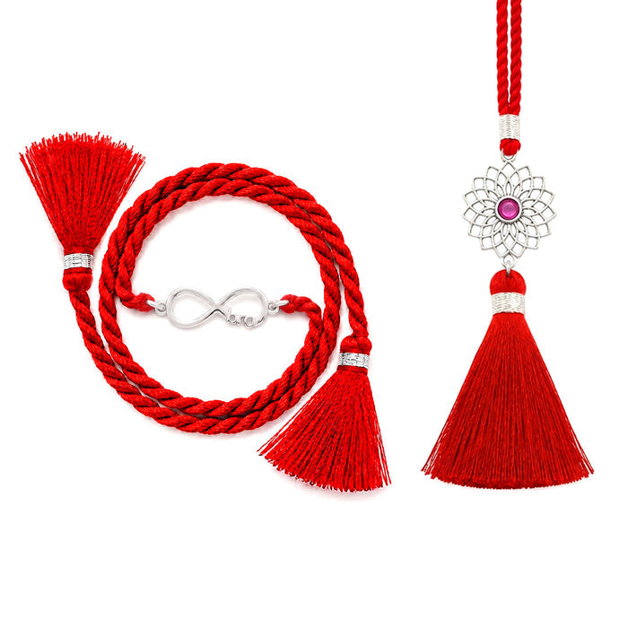Infinity Bro Eternal Bond Rakhi and Floral Lumba Combo