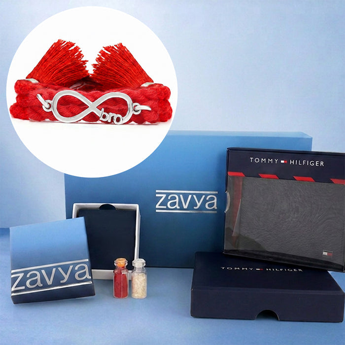Infinity Bro Eternal Bond Rhodium Plated Silver Rakhi Tommy Hilfiger Gift Hamper