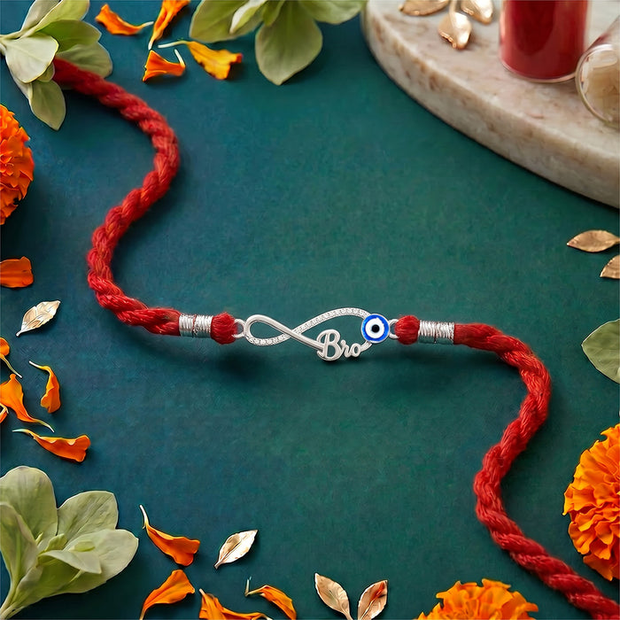 Infinity Bro Evil Eye Rhodium Plated 925 Silver Rakhi (Zavya Signature)