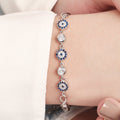 Infinity Charm Evil Eye-CZ Rhodium-Plated 925 Sterling Silver Bracelet