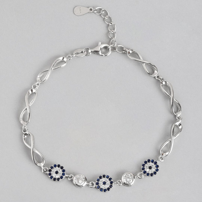 Infinity Charm Evil Eye-CZ Rhodium-Plated 925 Sterling Silver Bracelet