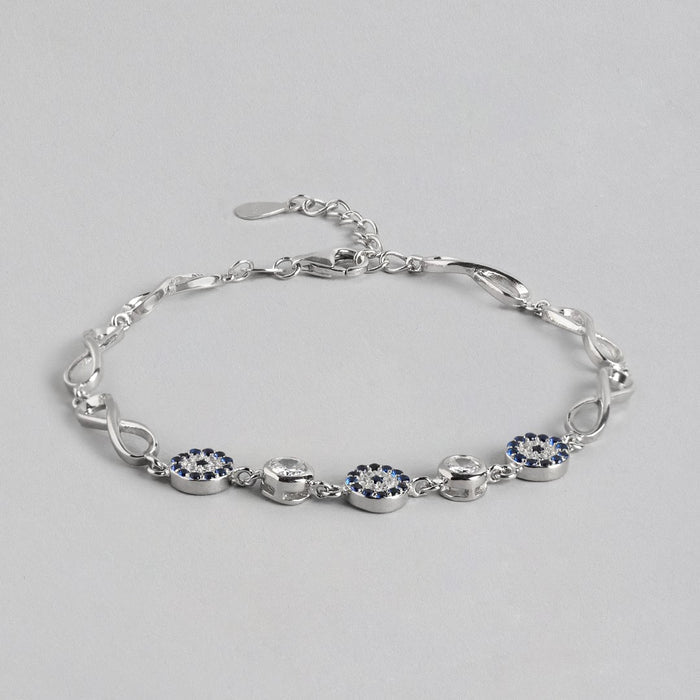 Infinity Charm Evil Eye-CZ Rhodium-Plated 925 Sterling Silver Bracelet