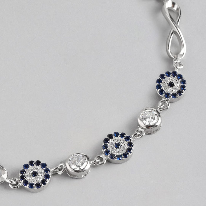 Infinity Charm Evil Eye-CZ Rhodium-Plated 925 Sterling Silver Bracelet