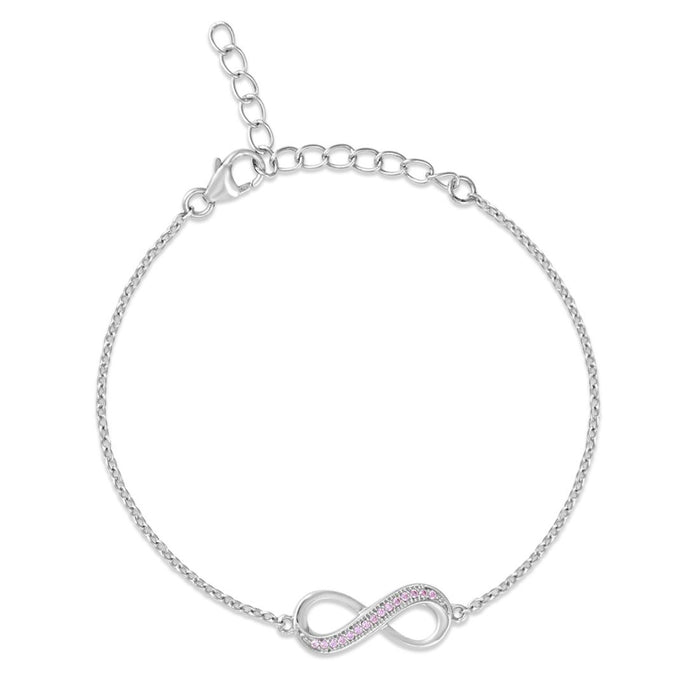 Women's 925 Sterling Silver infinity charm bracelet with pink stones on a silver chain – Zavya