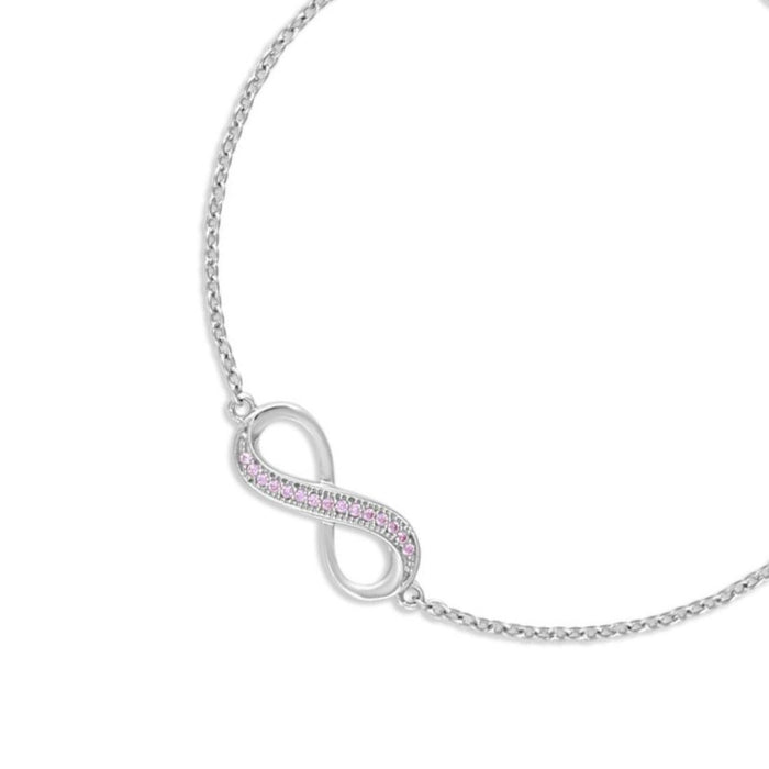 Women's 925 Sterling Silver bracelet featuring an infinity charm with pink stones. Fine jewelry – Zavya
