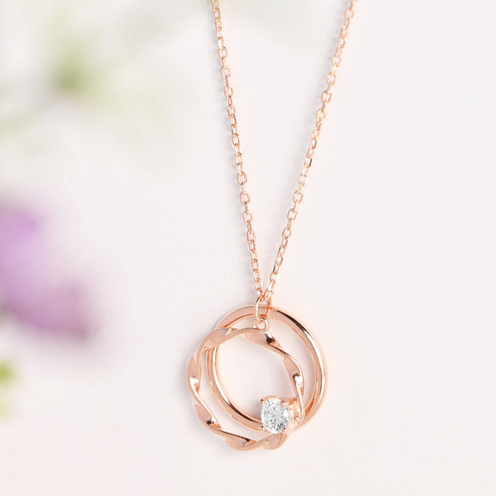 Infinity Circles Rose Gold Plated 925 Sterling Silver CZ Necklace