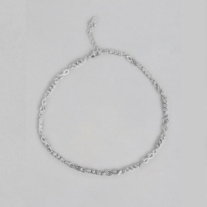 Infinity Cubic Zirconia Rhodium Plated 925 Sterling Silver Anklet