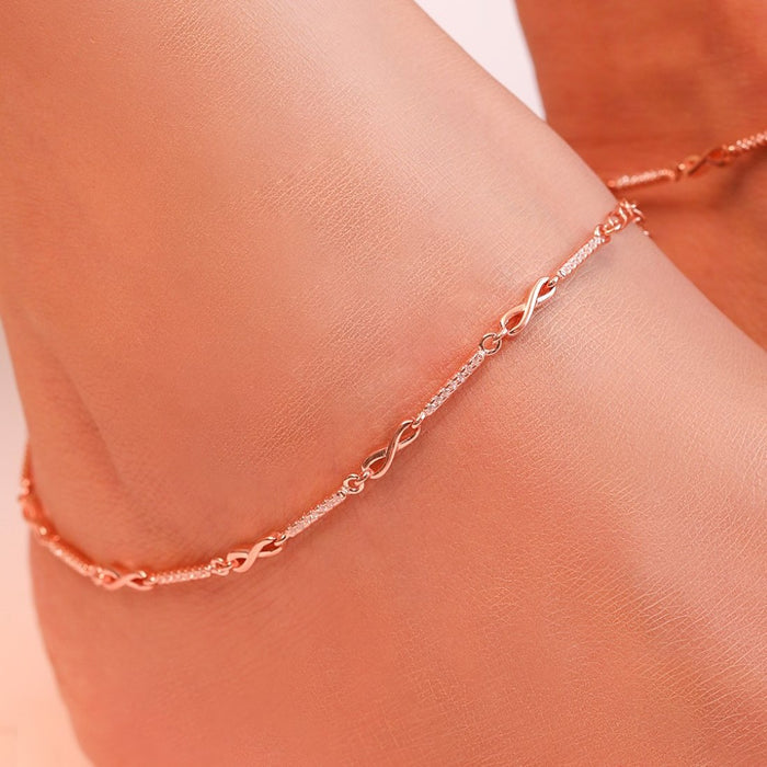 Infinity Cubic Zirconia Rose Gold Plated 925 Sterling Silver Anklet