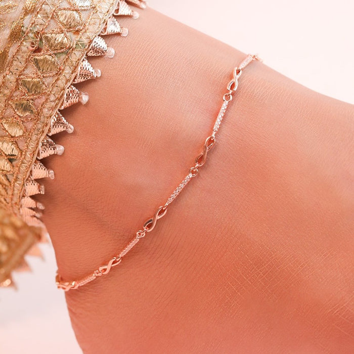 Infinity Cubic Zirconia Rose Gold Plated 925 Sterling Silver Anklet