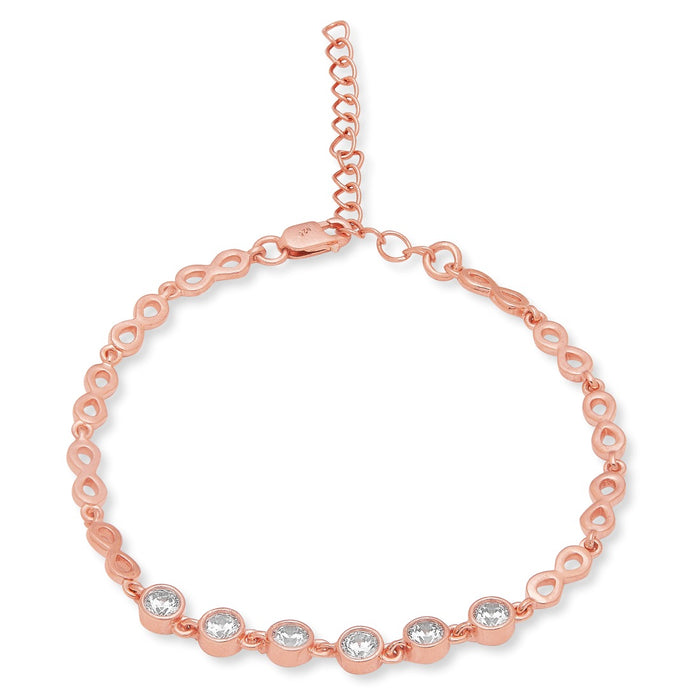 Infinity CZ Rose Gold Plated 925 Sterling Silver Link Bracelet