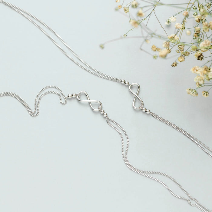 Infinity Dual Chain  Rhodium Plated 925 Sterling Silver Anklet