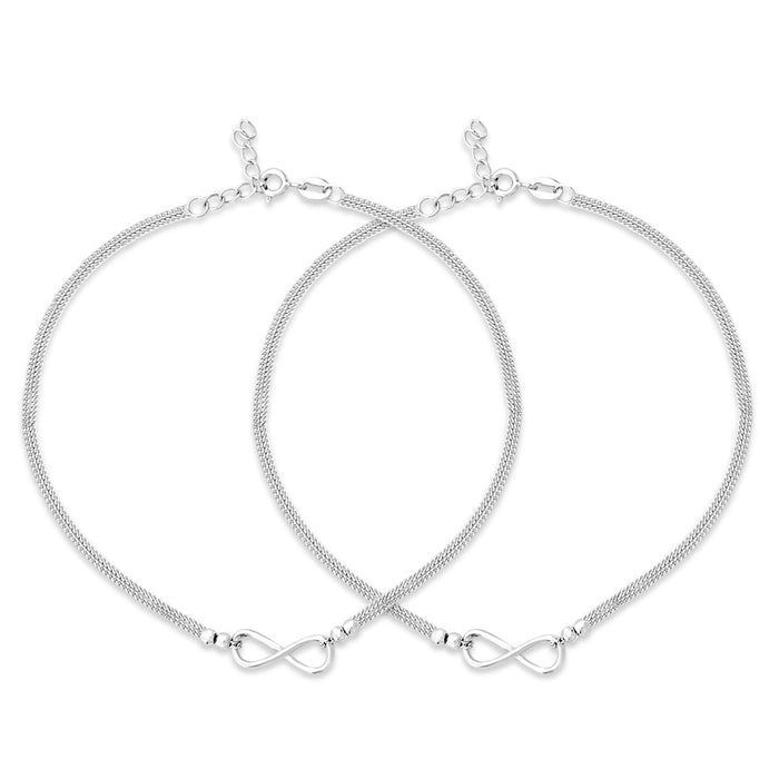 Infinity Dual Chain  Rhodium Plated 925 Sterling Silver Anklet