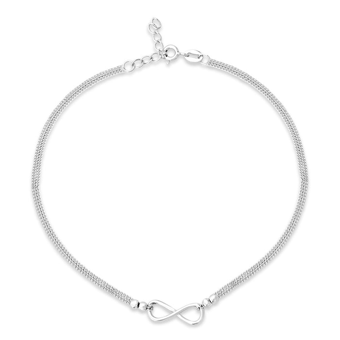 Infinity Dual Chain  Rhodium Plated 925 Sterling Silver Anklet