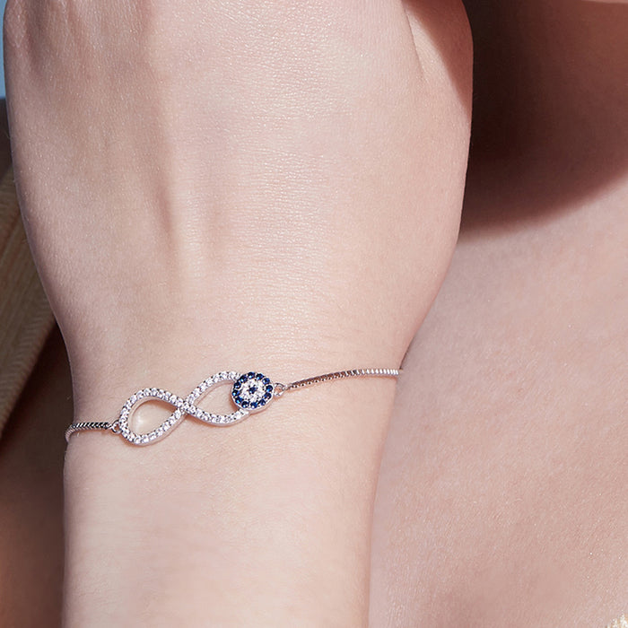 Infinity Evil Eye 925 Silver Rhodium Plated Bracelet