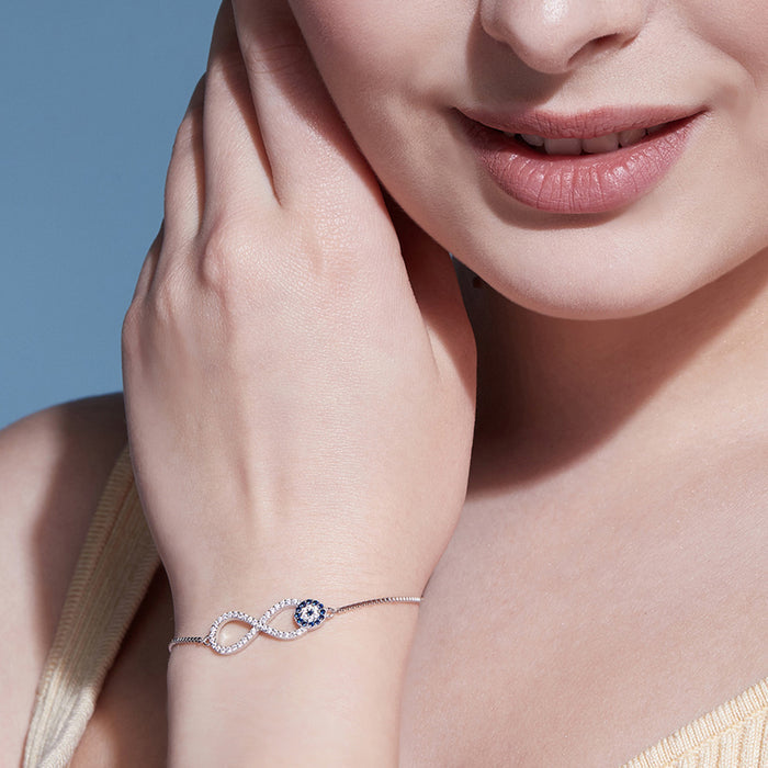 Infinity Evil Eye 925 Silver Rhodium Plated Bracelet
