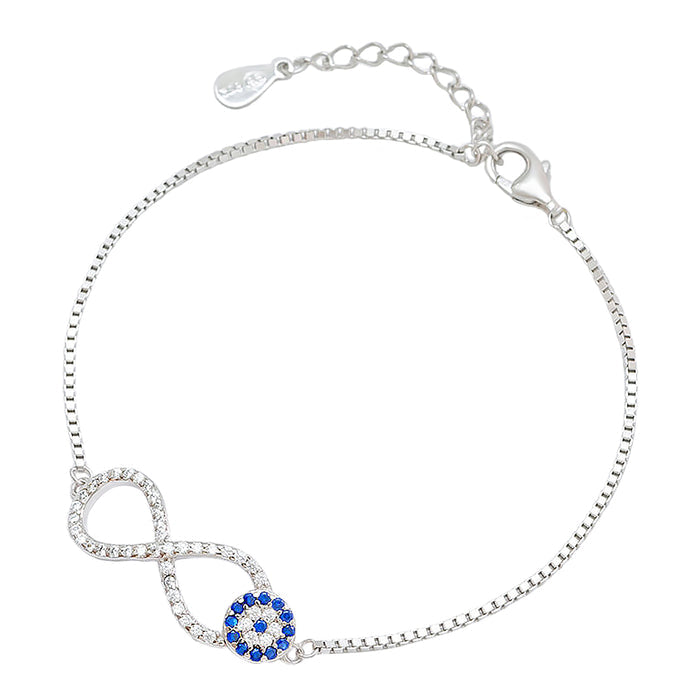 Infinity Evil Eye 925 Silver Rhodium Plated Bracelet