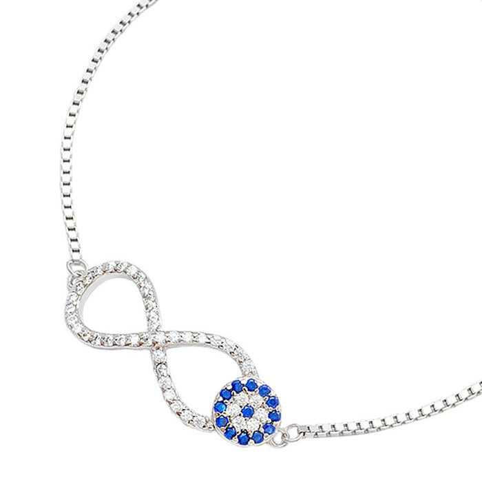 Infinity Evil Eye 925 Silver Rhodium Plated Bracelet