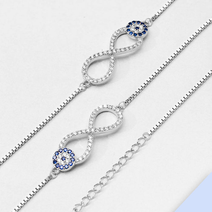 925 Sterling Silver infinity evil eye anklets for women set with clear and blue crystals. – Zavya