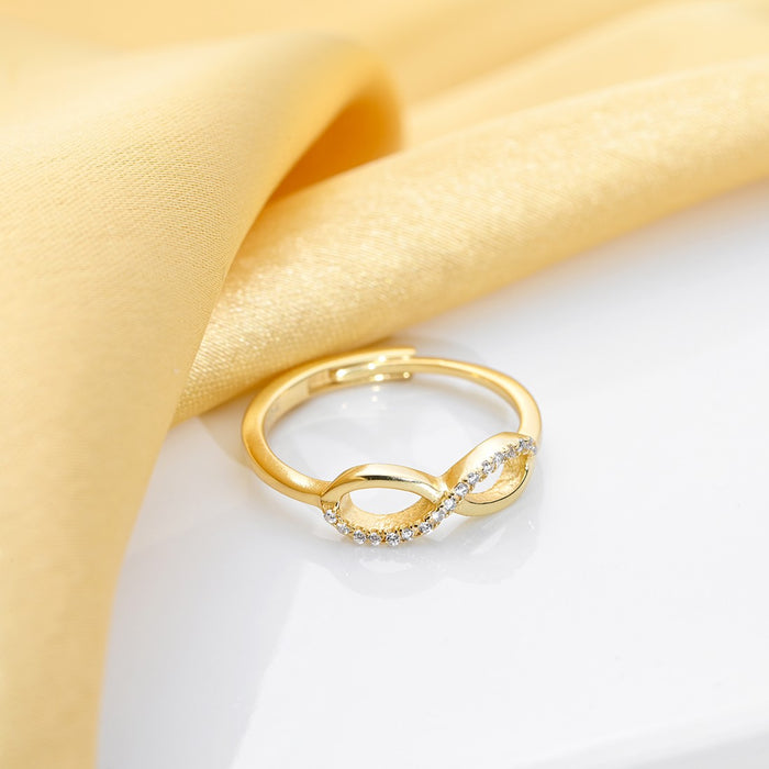 Infinity Glamour Gold-Plated Sterling Silver Ring with Cubic Zirconia (Adjustable)