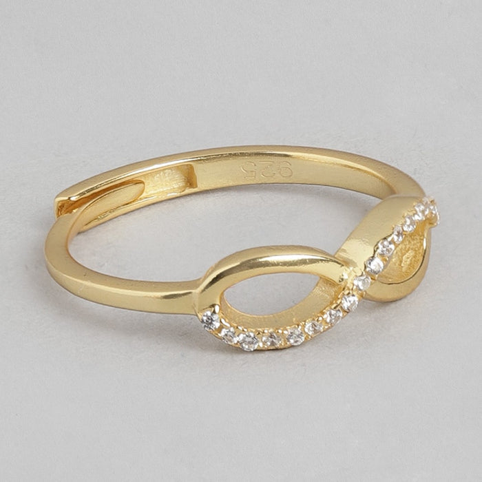 Infinity Glamour Gold-Plated Sterling Silver Ring with Cubic Zirconia (Adjustable)
